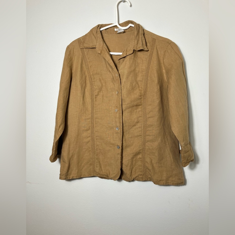 Edward 100% Linen Button Front Jacket Brown Sz M Lagenlook‎ Office Preppy